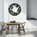 Round Leafy Branches Metal Wall Art – Nature Inspired Circular Black Steel Decor for Modern Interior and Garden- KAF411
