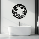 Round Leafy Branches Metal Wall Art – Nature Inspired Circular Black Steel Decor for Modern Interior and Garden- KAF411
