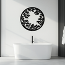 Round Leafy Branches Metal Wall Art – Nature Inspired Circular Black Steel Decor for Modern Interior and Garden- KAF411