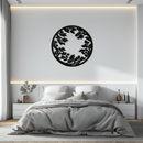 Round Leafy Branches Metal Wall Art – Nature Inspired Circular Black Steel Decor for Modern Interior and Garden- KAF411