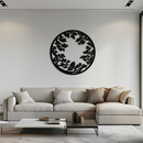 Round Leafy Branches Metal Wall Art – Nature Inspired Circular Black Steel Decor for Modern Interior and Garden- KAF411