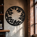 Round Leafy Branches Metal Wall Art – Nature Inspired Circular Black Steel Decor for Modern Interior and Garden- KAF411