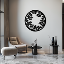 Round Leafy Branches Metal Wall Art – Nature Inspired Circular Black Steel Decor for Modern Interior and Garden- KAF411