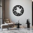 Round Leafy Branches Metal Wall Art – Nature Inspired Circular Black Steel Decor for Modern Interior and Garden- KAF411