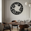 Round Leafy Branches Metal Wall Art – Nature Inspired Circular Black Steel Decor for Modern Interior and Garden- KAF411
