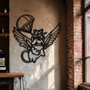 Flying Cats with Parachute Metal Wall Art – Adorable Winged Cat & Kitten Steel Decor for Kids Room and Nursery- KAF413