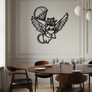 Flying Cats with Parachute Metal Wall Art – Adorable Winged Cat & Kitten Steel Decor for Kids Room and Nursery- KAF413