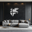 Nordic Moose Silhouette Metal Wall Art – Scandinavian Elk Head with Cross Decor for Modern Rustic Interiors- KAF415