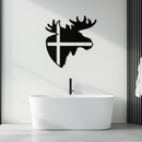 Nordic Moose Silhouette Metal Wall Art – Scandinavian Elk Head with Cross Decor for Modern Rustic Interiors- KAF415
