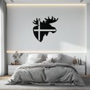 Nordic Moose Silhouette Metal Wall Art – Scandinavian Elk Head with Cross Decor for Modern Rustic Interiors- KAF415