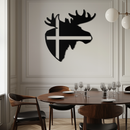 Nordic Moose Silhouette Metal Wall Art – Scandinavian Elk Head with Cross Decor for Modern Rustic Interiors- KAF415
