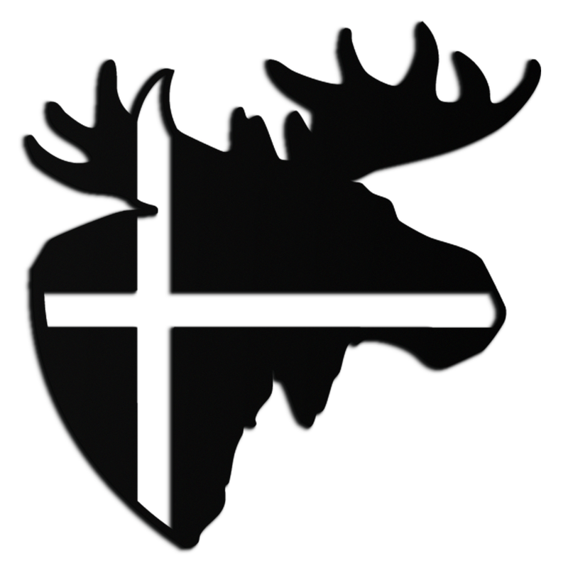 Nordic Moose Silhouette Metal Wall Art – Scandinavian Elk Head with Cross Decor for Modern Rustic Interiors- KAF415