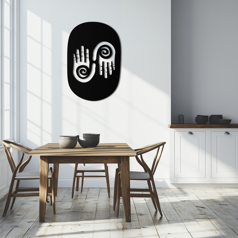 Abstract Spiral Hands Metal Wall Art – Mystical Black Steel Decor with Spiraled Palm Silhouette for Modern Interiors- KAF421