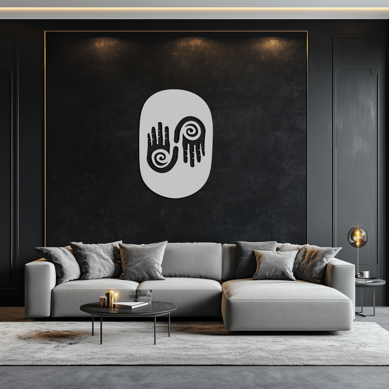 Abstract Spiral Hands Metal Wall Art – Mystical Black Steel Decor with Spiraled Palm Silhouette for Modern Interiors- KAF421