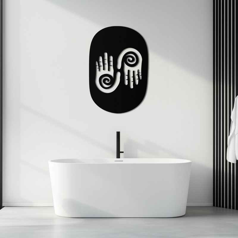 Abstract Spiral Hands Metal Wall Art – Mystical Black Steel Decor with Spiraled Palm Silhouette for Modern Interiors- KAF421