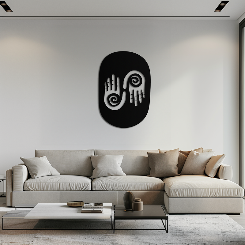 Abstract Spiral Hands Metal Wall Art – Mystical Black Steel Decor with Spiraled Palm Silhouette for Modern Interiors- KAF421