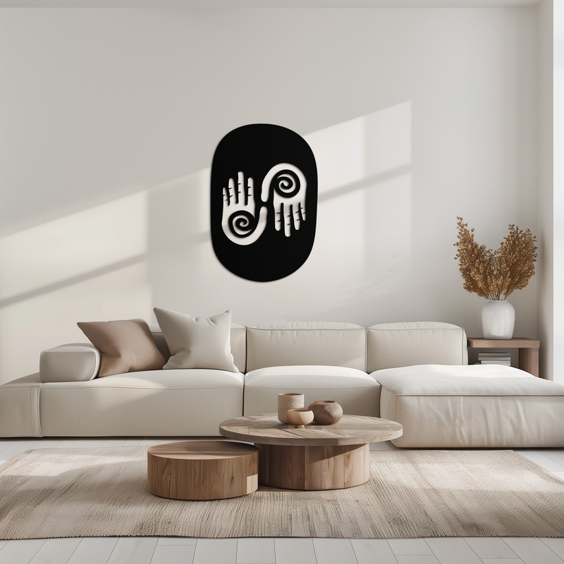 Abstract Spiral Hands Metal Wall Art – Mystical Black Steel Decor with Spiraled Palm Silhouette for Modern Interiors- KAF421