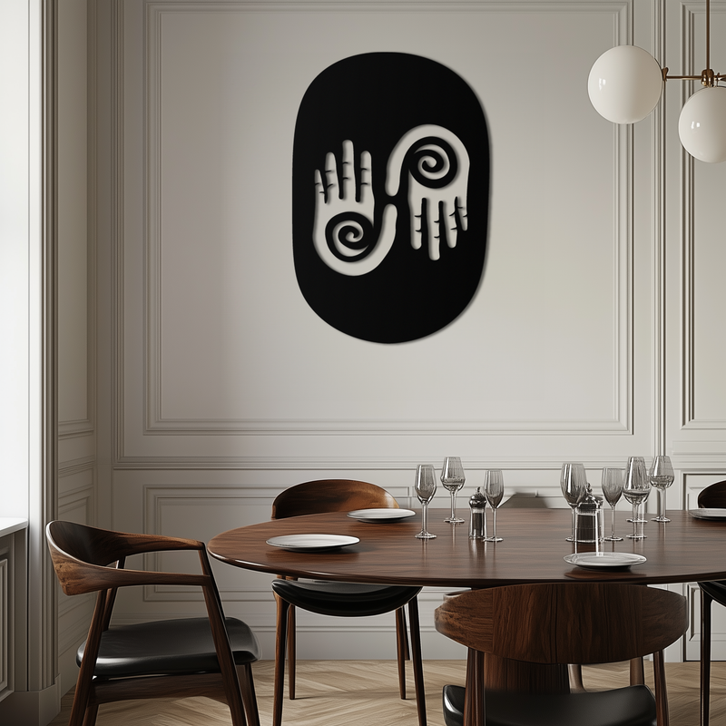 Abstract Spiral Hands Metal Wall Art – Mystical Black Steel Decor with Spiraled Palm Silhouette for Modern Interiors- KAF421