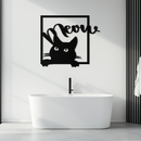 Cute Peeking Cat "Meow" Metal Wall Art – Playful Black Cat Silhouette Steel Decor for Pet Lovers and Home Interiors- KAF425