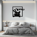 Cute Peeking Cat "Meow" Metal Wall Art – Playful Black Cat Silhouette Steel Decor for Pet Lovers and Home Interiors- KAF425