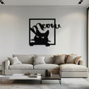 Cute Peeking Cat "Meow" Metal Wall Art – Playful Black Cat Silhouette Steel Decor for Pet Lovers and Home Interiors- KAF425