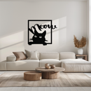 Cute Peeking Cat "Meow" Metal Wall Art – Playful Black Cat Silhouette Steel Decor for Pet Lovers and Home Interiors- KAF425