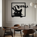 Cute Peeking Cat "Meow" Metal Wall Art – Playful Black Cat Silhouette Steel Decor for Pet Lovers and Home Interiors- KAF425