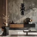 Tribal Ethnic Pattern Metal Wall Art – Abstract Geometric Black Steel Decor for Modern Bohemian Interiors- KAF432