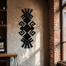 Tribal Ethnic Pattern Metal Wall Art – Abstract Geometric Black Steel Decor for Modern Bohemian Interiors- KAF432
