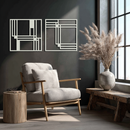 Modern Abstract Rectangles Metal Wall Art – Geometric Minimalist Black Steel Decor, 2 Panel Set for Contemporary Interiors- KAF433