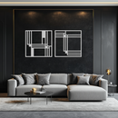 Modern Abstract Rectangles Metal Wall Art – Geometric Minimalist Black Steel Decor, 2 Panel Set for Contemporary Interiors- KAF433