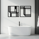 Modern Abstract Rectangles Metal Wall Art – Geometric Minimalist Black Steel Decor, 2 Panel Set for Contemporary Interiors- KAF433