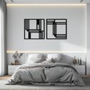 Modern Abstract Rectangles Metal Wall Art – Geometric Minimalist Black Steel Decor, 2 Panel Set for Contemporary Interiors- KAF433