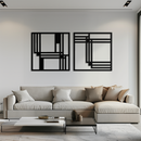 Modern Abstract Rectangles Metal Wall Art – Geometric Minimalist Black Steel Decor, 2 Panel Set for Contemporary Interiors- KAF433