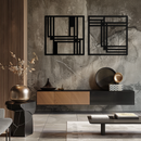 Modern Abstract Rectangles Metal Wall Art – Geometric Minimalist Black Steel Decor, 2 Panel Set for Contemporary Interiors- KAF433