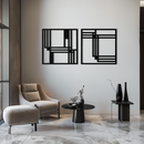 Modern Abstract Rectangles Metal Wall Art – Geometric Minimalist Black Steel Decor, 2 Panel Set for Contemporary Interiors- KAF433
