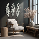 Geometric Feather Trio Metal Wall Art – Abstract Minimalist Black Steel Feather Set for Modern Bohemian Interiors- KAF434
