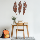 Geometric Feather Trio Metal Wall Art – Abstract Minimalist Black Steel Feather Set for Modern Bohemian Interiors- KAF434