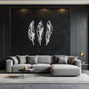 Geometric Feather Trio Metal Wall Art – Abstract Minimalist Black Steel Feather Set for Modern Bohemian Interiors- KAF434