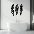 Geometric Feather Trio Metal Wall Art – Abstract Minimalist Black Steel Feather Set for Modern Bohemian Interiors- KAF434