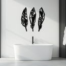 Geometric Feather Trio Metal Wall Art – Abstract Minimalist Black Steel Feather Set for Modern Bohemian Interiors- KAF434