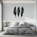 Geometric Feather Trio Metal Wall Art – Abstract Minimalist Black Steel Feather Set for Modern Bohemian Interiors- KAF434
