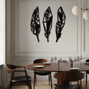 Geometric Feather Trio Metal Wall Art – Abstract Minimalist Black Steel Feather Set for Modern Bohemian Interiors- KAF434