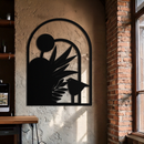 Modern Archway with Bird & Plants Metal Wall Art – Abstract Nature-Inspired Black Steel Decor for Contemporary Interiors- KAF438