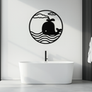 Cute Whale Ocean Scene Metal Wall Art – Playful Circular Black Steel Decor for Kids Rooms, Nurseries, and Coastal Interiors- KAF443