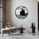 Cute Whale Ocean Scene Metal Wall Art – Playful Circular Black Steel Decor for Kids Rooms, Nurseries, and Coastal Interiors- KAF443