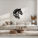 American Flag Horse Head Metal Wall Art – Patriotic Black Steel Equine Decor for Home, Barn and Ranch Interiors- KAF445