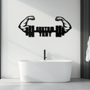Personalized Fitness Barbell Metal Wall Art – Custom Text Muscular Arms Black Steel Decor for Gym and Workout Spaces- KAF448
