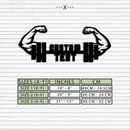 Personalized Fitness Barbell Metal Wall Art – Custom Text Muscular Arms Black Steel Decor for Gym and Workout Spaces- KAF448