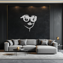 Modern Woman Face with Sunglasses Metal Wall Art – Abstract Reflective Scene Black Steel Decor for Contemporary Interiors- KAF460